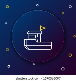 White and yellow line Fishing boat icon isolated on dark blue background. Colorful outline concept. Vector Illustration