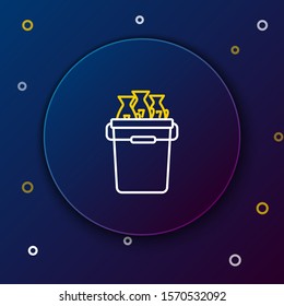 White and yellow line Fishing bucket with fishes icon isolated on dark blue background. Fish in a bucket. Colorful outline concept. Vector Illustration
