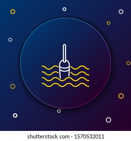 White and yellow line Fishing float in water icon isolated on dark blue background. Fishing tackle. Colorful outline concept. Vector Illustration