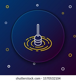 White and yellow line Fishing float in water icon isolated on dark blue background. Fishing tackle. Colorful outline concept. Vector Illustration
