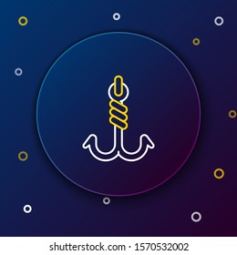White and yellow line Fishing hook icon isolated on dark blue background. Fishing tackle. Colorful outline concept. Vector Illustration