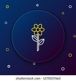 White and yellow line Flower icon isolated on dark blue background. Colorful outline concept. Vector Illustration
