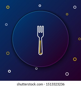 White and yellow line Fork icon isolated on dark blue background. Cutlery symbol. Colorful outline concept. Vector Illustration
