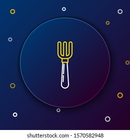 White and yellow line Fork icon isolated on dark blue background. Cutlery symbol. Colorful outline concept. Vector Illustration