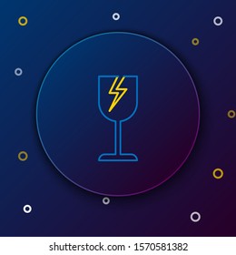 White and yellow line Fragile broken glass symbol for delivery boxes icon isolated on dark blue background. Colorful outline concept. Vector Illustration
