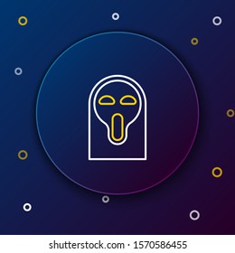 White and yellow line Funny and scary ghost mask for Halloween icon isolated on dark blue background. Happy Halloween party. Colorful outline concept. Vector Illustration