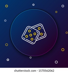 White and yellow line Game dice icon isolated on dark blue background. Casino gambling. Colorful outline concept. Vector Illustration