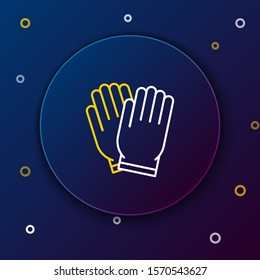 White and yellow line Garden gloves icon isolated on dark blue background. Rubber gauntlets sign. Farming hand protection, gloves safety. Colorful outline concept. Vector Illustration