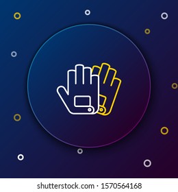 White and yellow line Gloves icon isolated on dark blue background. Extreme sport. Sport equipment. Colorful outline concept. Vector Illustration
