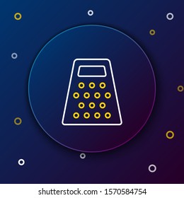 White and yellow line Grater icon isolated on dark blue background. Kitchen symbol. Cooking utensil. Cutlery sign. Colorful outline concept. Vector Illustration
