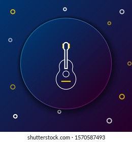 White and yellow line Guitar icon isolated on dark blue background. Acoustic guitar. String musical instrument. Colorful outline concept. Vector Illustration