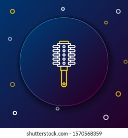 White and yellow line Hairbrush icon isolated on dark blue background. Comb hair sign. Barber symbol. Colorful outline concept. Vector Illustration