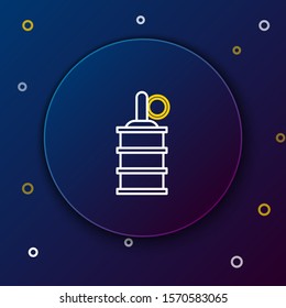 White and yellow line Hand grenade icon isolated on dark blue background. Bomb explosion. Colorful outline concept. Vector Illustration