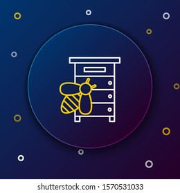White and yellow line Hive for bees icon isolated on dark blue background. Beehive symbol. Apiary and beekeeping. Sweet natural food. Colorful outline concept. Vector Illustration