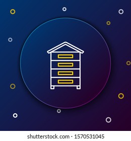 White and yellow line Hive for bees icon isolated on dark blue background. Beehive symbol. Apiary and beekeeping. Sweet natural food. Colorful outline concept. Vector Illustration