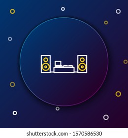 White and yellow line Home stereo with two speaker s icon isolated on dark blue background. Music system. Colorful outline concept. Vector Illustration