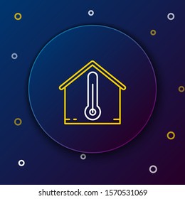 White and yellow line House temperature icon isolated on dark blue background. Thermometer icon. Colorful outline concept. Vector Illustration