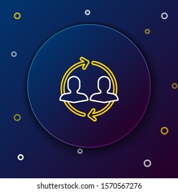 White and yellow line Human resources icon isolated on dark blue background. Concept of human resources management, professional staff research, head hunter job. Colorful outline concept. Vector