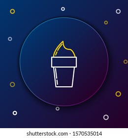 White and yellow line Ice cream in waffle cone icon isolated on dark blue background. Sweet symbol. Colorful outline concept. Vector Illustration