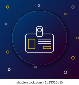 White and yellow line Identification badge icon isolated on dark blue background. It can be used for presentation, identity of the company, advertising. Colorful outline concept. Vector Illustration