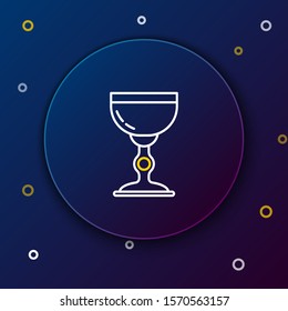 White and yellow line Jewish goblet icon isolated on dark blue background. Jewish wine cup for kiddush. Kiddush cup for Shabbat. Colorful outline concept. Vector Illustration
