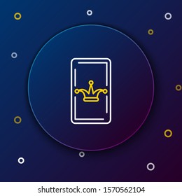 White and yellow line Joker playing card icon isolated on dark blue background. Casino gambling. Colorful outline concept. Vector Illustration