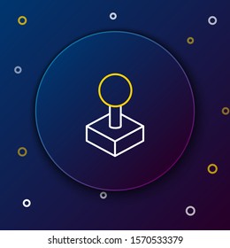 White and yellow line Joystick for arcade machine icon isolated on dark blue background. Joystick gamepad. Colorful outline concept. Vector Illustration