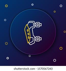 White and yellow line Knee pads icon isolated on dark blue background. Extreme sport. Sport equipment. Skateboarding, bicycle, roller skating protective gear. Colorful outline concept. Vector
