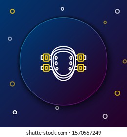 White and yellow line Knee pads icon isolated on dark blue background. Extreme sport. Sport equipment. Skateboarding, bicycle, roller skating protective gear. Colorful outline concept. Vector
