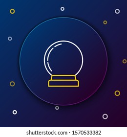 White and yellow line Magic ball icon isolated on dark blue background. Crystal ball. Colorful outline concept. Vector Illustration