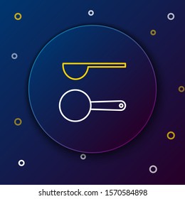 White and yellow line Measuring spoon icon isolated on dark blue background. Colorful outline concept. Vector Illustration