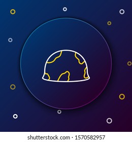 White and yellow line Military helmet icon isolated on dark blue background. Army hat symbol of defense and protect. Protective hat. Colorful outline concept. Vector Illustration
