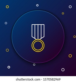 White and yellow line Military reward medal icon isolated on dark blue background. Army sign. Colorful outline concept. Vector Illustration
