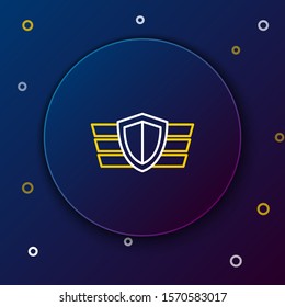 White and yellow line Military reward medal icon isolated on dark blue background. Army sign. Colorful outline concept. Vector Illustration