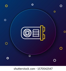 White and yellow line Mining farm icon isolated on dark blue background. Cryptocurrency mining, blockchain technology, bitcoin, digital money market, wallet. Colorful outline concept. Vector