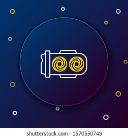 White and yellow line Mining farm icon isolated on dark blue background. Cryptocurrency mining, blockchain technology, digital money market, cryptocoin wallet. Colorful outline concept. Vector
