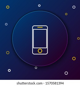 White and yellow line Mobile smart phone with app delivery tracking icon isolated on dark blue background. Parcel tracking. Colorful outline concept. Vector Illustration