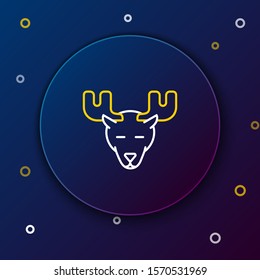 White and yellow line Moose head with horns icon isolated on dark blue background. Colorful outline concept. Vector Illustration