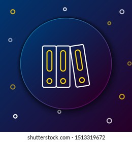 White and yellow line Office folders with papers and documents icon isolated on dark blue background. Office binders. Archives folder sign. Colorful outline concept. Vector Illustration