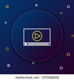 White and yellow line Online play video icon isolated on dark blue background. Film strip with play sign. Colorful outline concept. Vector Illustration