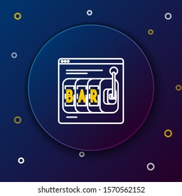 White and yellow line Online slot machine icon isolated on dark blue background. Online casino. Colorful outline concept. Vector Illustration