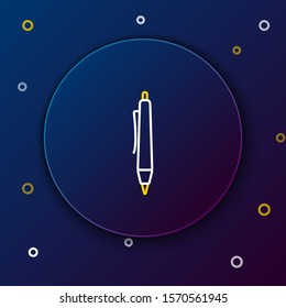 White and yellow line Pen icon isolated on dark blue background. Colorful outline concept. Vector Illustration