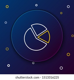White and yellow line Pie chart infographic icon isolated on dark blue background. Diagram chart sign. Colorful outline concept. Vector Illustration