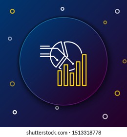 White and yellow line Pie chart infographic icon isolated on dark blue background. Diagram chart sign.  Colorful outline concept. Vector Illustration