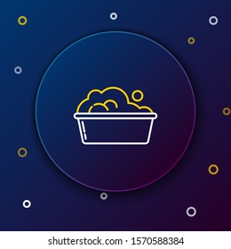 White and yellow line Plastic basin with soap suds icon isolated on dark blue background. Bowl with water. Washing clothes, cleaning equipment. Colorful outline concept. Vector Illustration