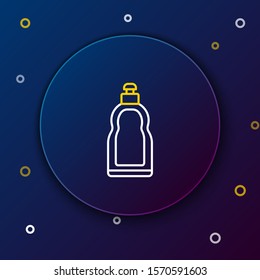 White and yellow line Plastic bottle for liquid laundry detergent, bleach, dishwashing liquid or another cleaning agent icon isolated on dark blue background. Colorful outline concept. Vector