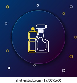 White and yellow line Plastic bottles for liquid laundry detergent, bleach, dishwashing liquid or another cleaning agent icon isolated on dark blue background. Colorful outline concept. Vector