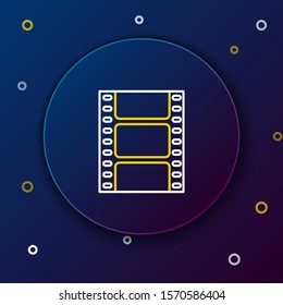 White and yellow line Play Video icon isolated on dark blue background. Film strip sign. Colorful outline concept. Vector Illustration