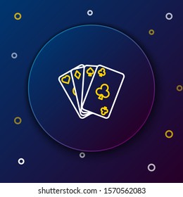 White and yellow line Playing cards icon isolated on dark blue background. Casino gambling. Colorful outline concept. Vector Illustration