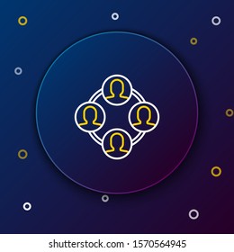 White and yellow line Project team base icon isolated on dark blue background. Business analysis and planning, consulting, team work, project management. Colorful outline concept. Vector Illustration